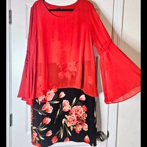 SILVER MOON GOWN RED COLOR FLOWERY DRESS